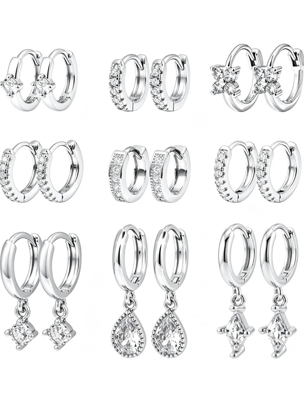 Huggie Hoop Earrings Set - Silver